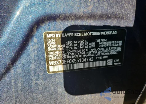 2025 BMW X1 xDrive28I z USA, uszkodzony, nr VIN WBX73EF0XS5134792